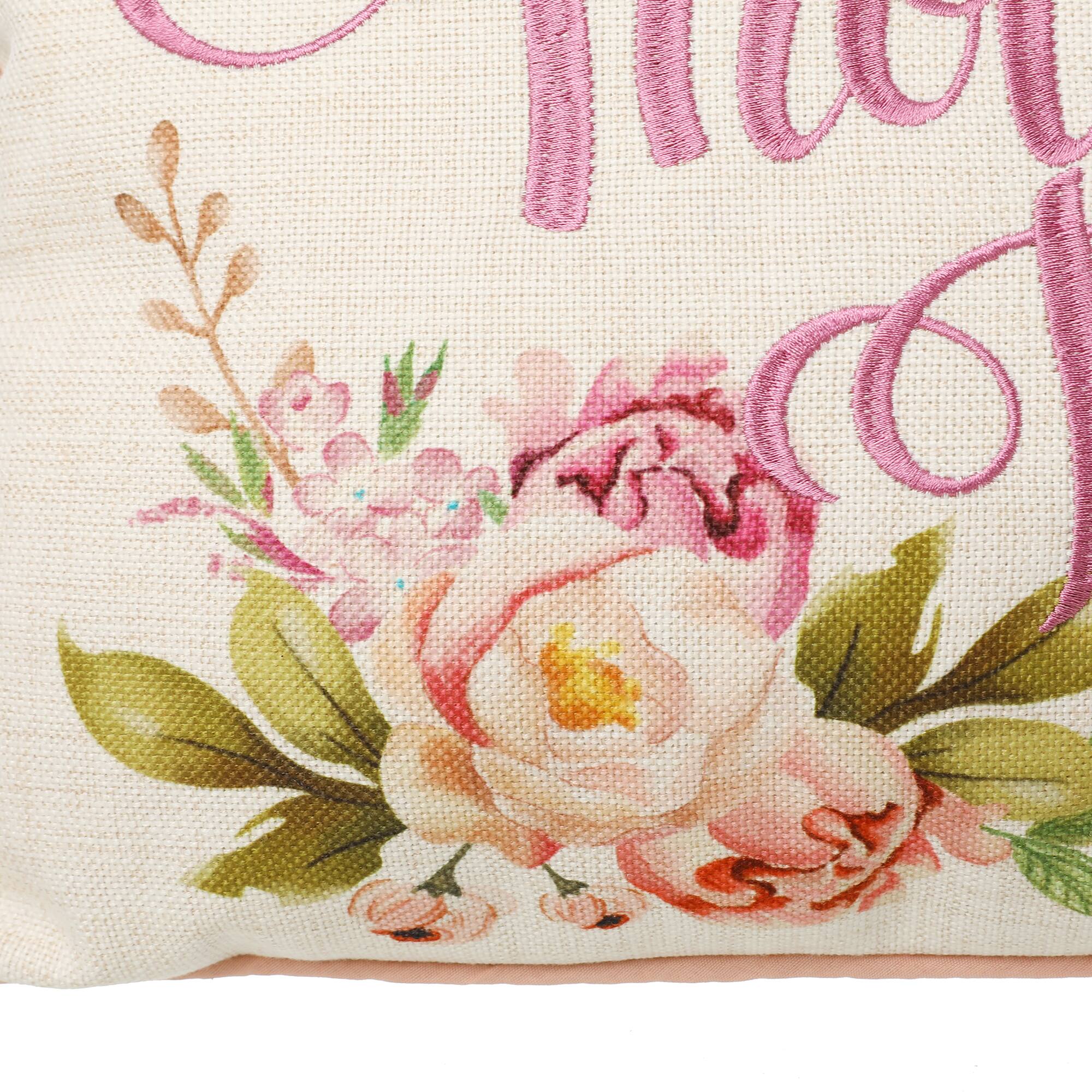 Glitzhome® 18" Faux Burlap Happy Mother's Day Floral Pillow